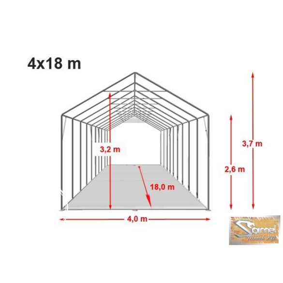 Profi professzionális raktársátor 4x18 m, fehér 2,6 m A típusú